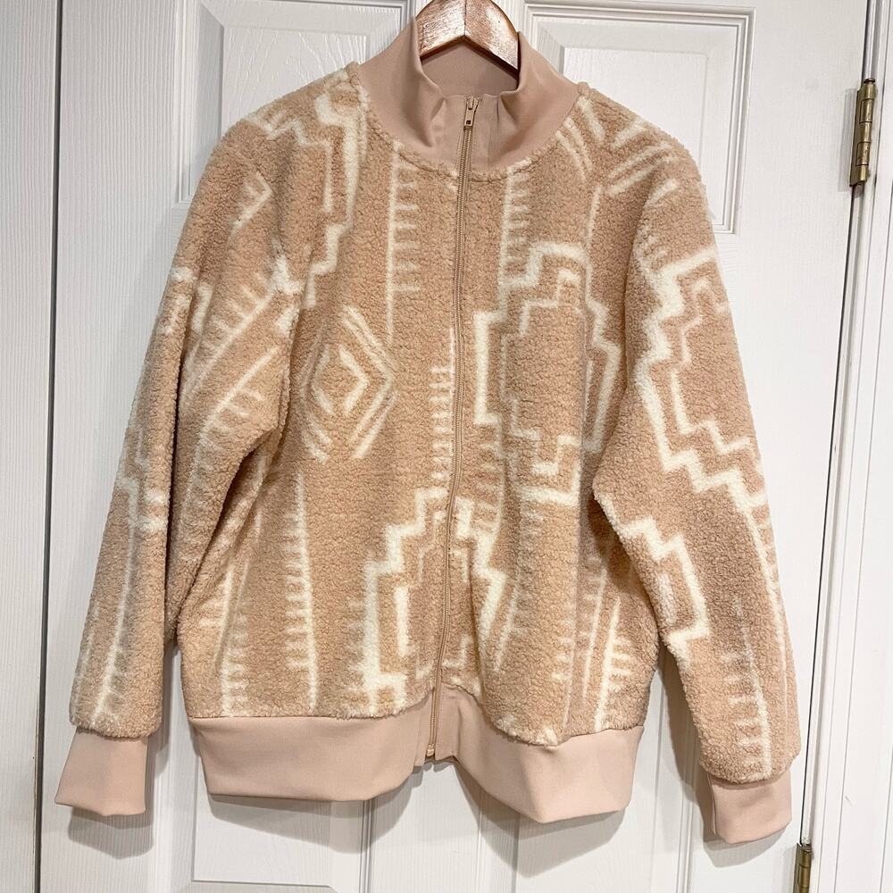 Susan Graver Bomber Jacket Womens Size Large Weekend Printed Polar Fleece Winter - Picture 7 of 8